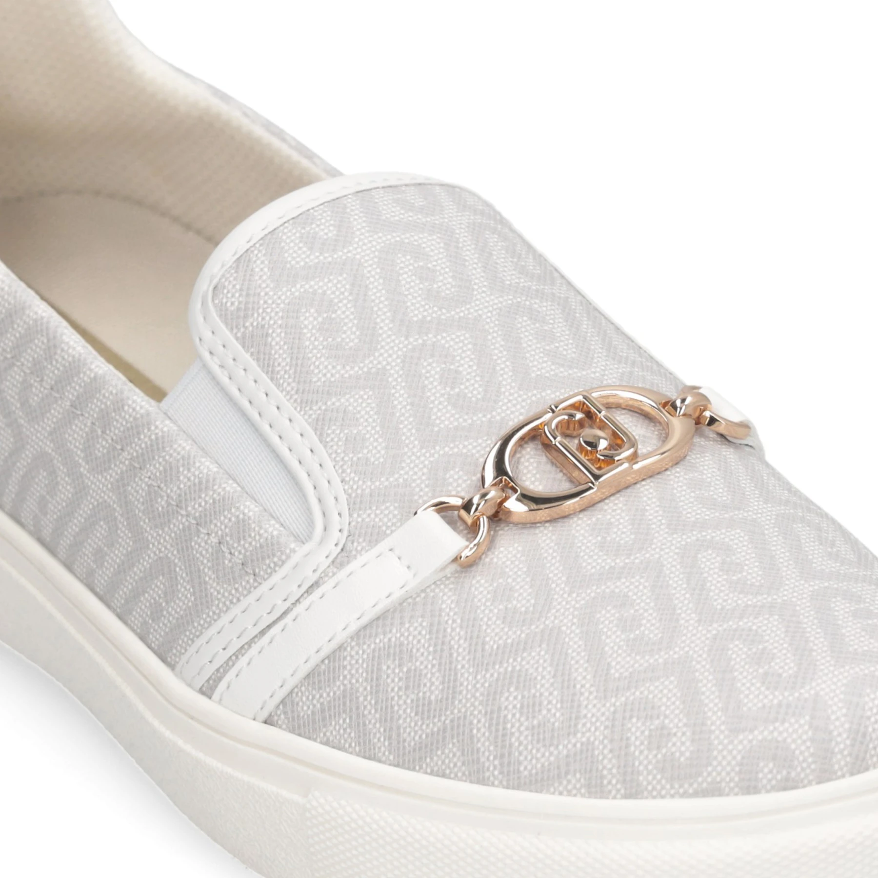 Monogram Canvas Slip-On Shoes with Sky Blue Heel and Gold Chain Hardware Gallery