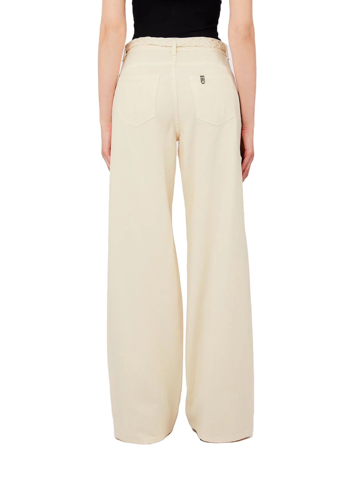 High Waist Flared Denim Trousers With Braided Belt Gallery