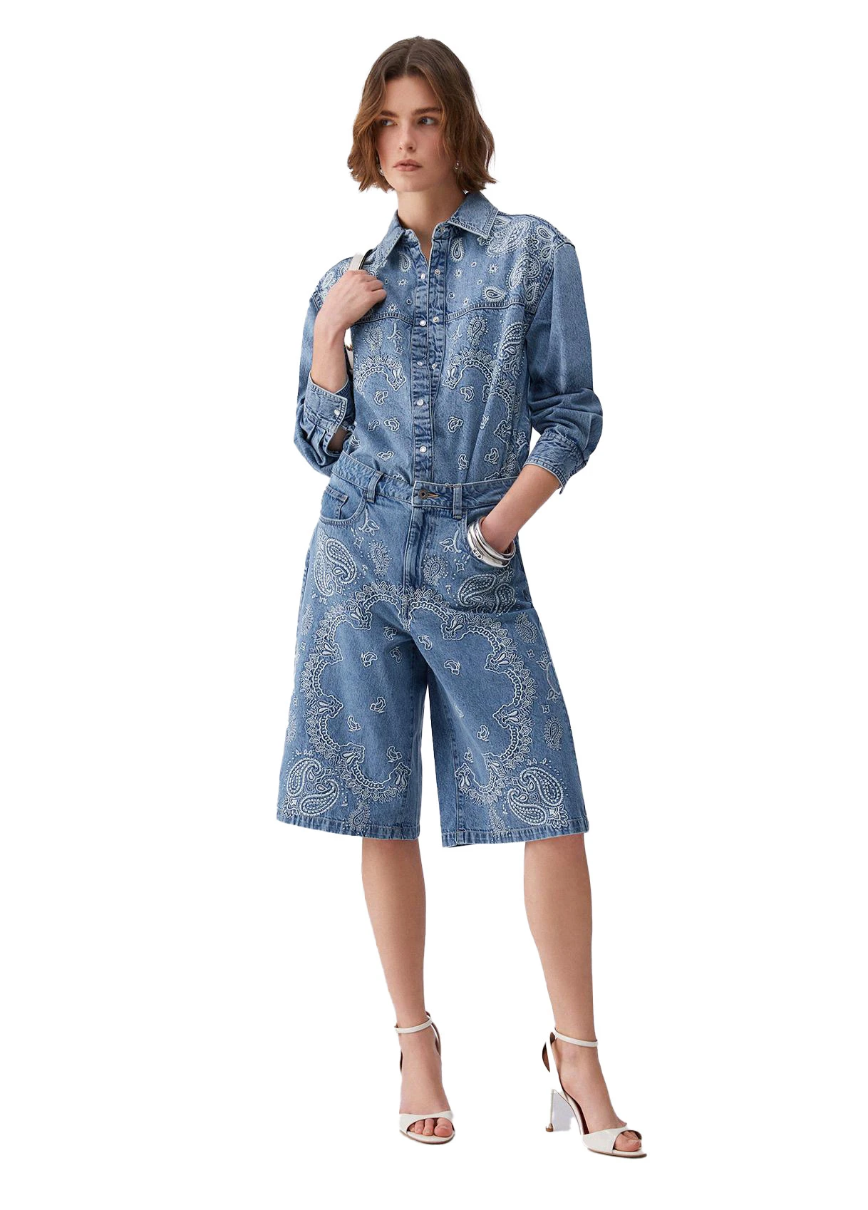 Denim Bermuda Shorts With Embroidery Gallery