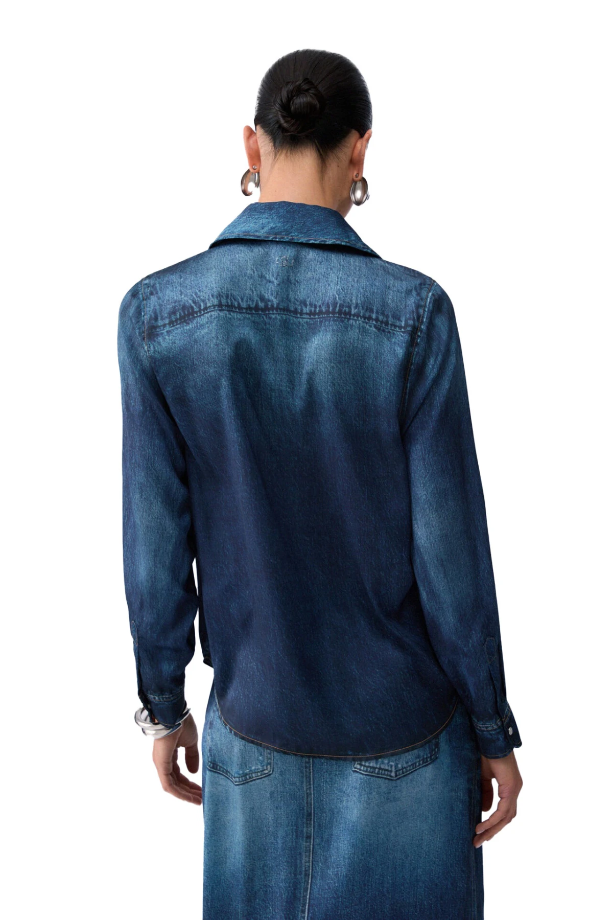 Digital-Print Flowing Satin Shirt Gallery