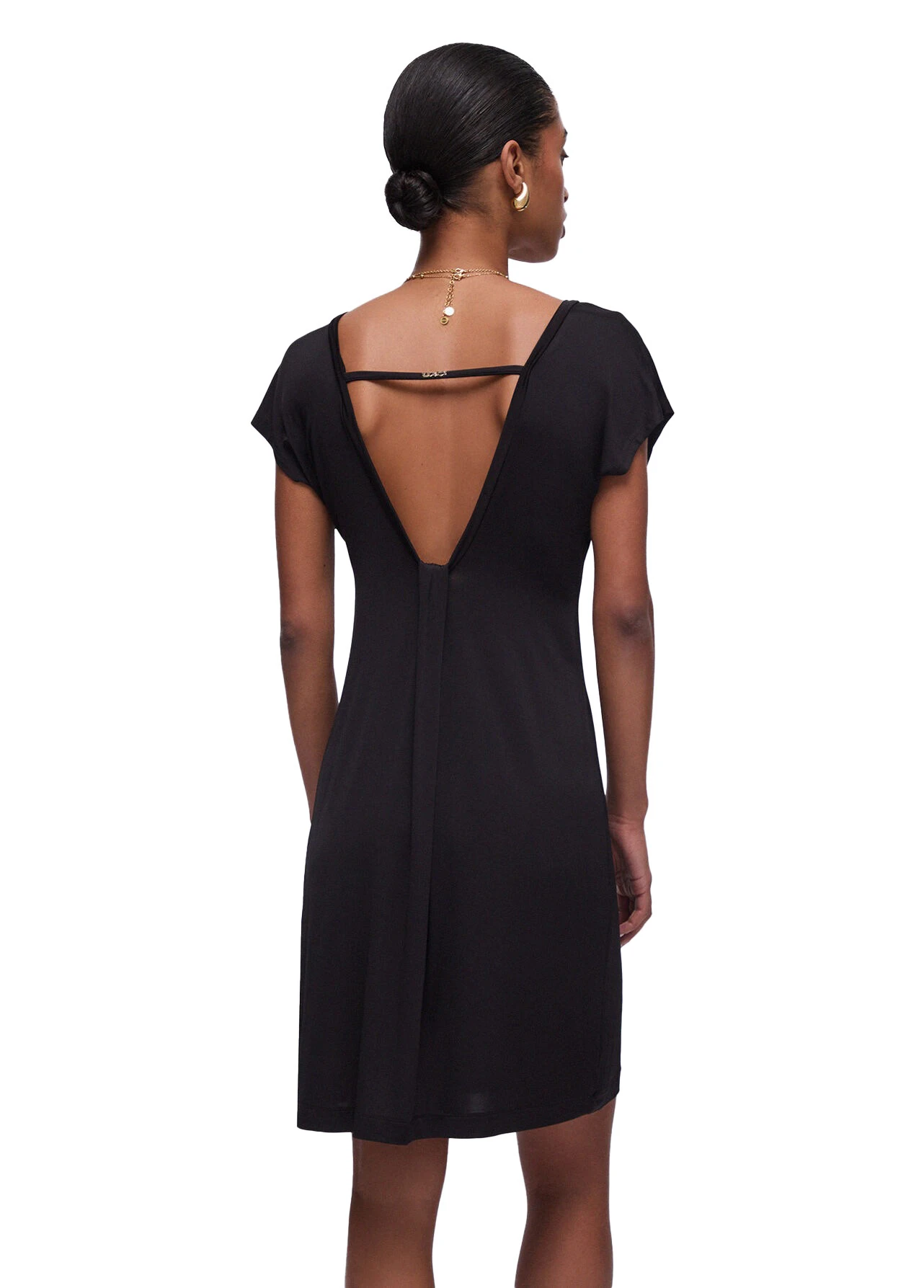 Short Shiny Jersey Dress With V-Neck Back Gallery