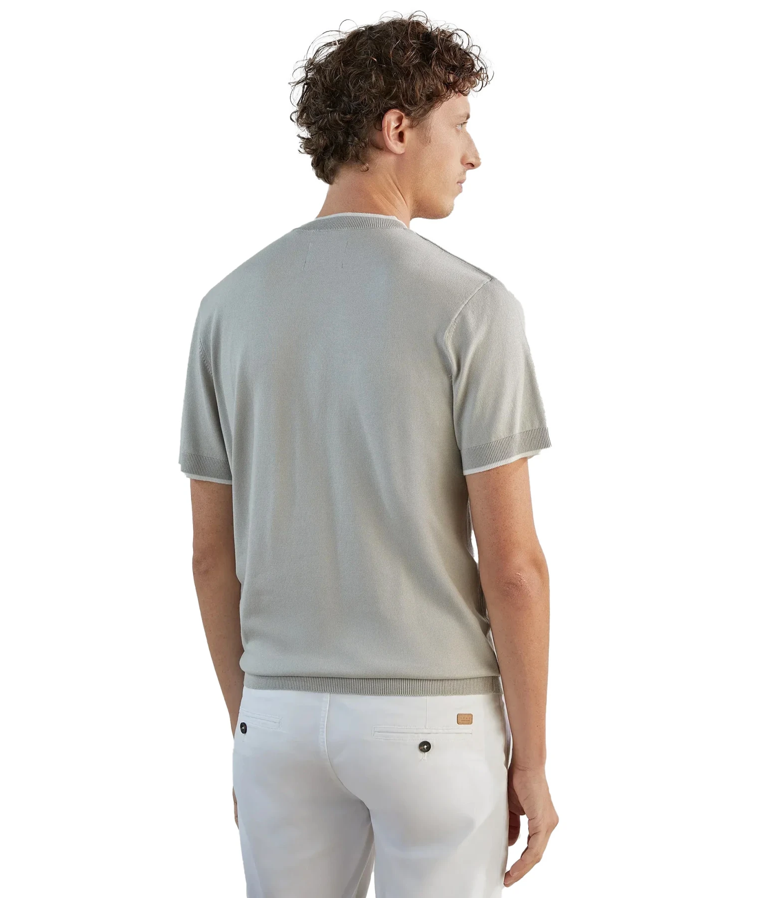 Short-Sleeved Knit T-Shirt with Contrasting Trim Gallery