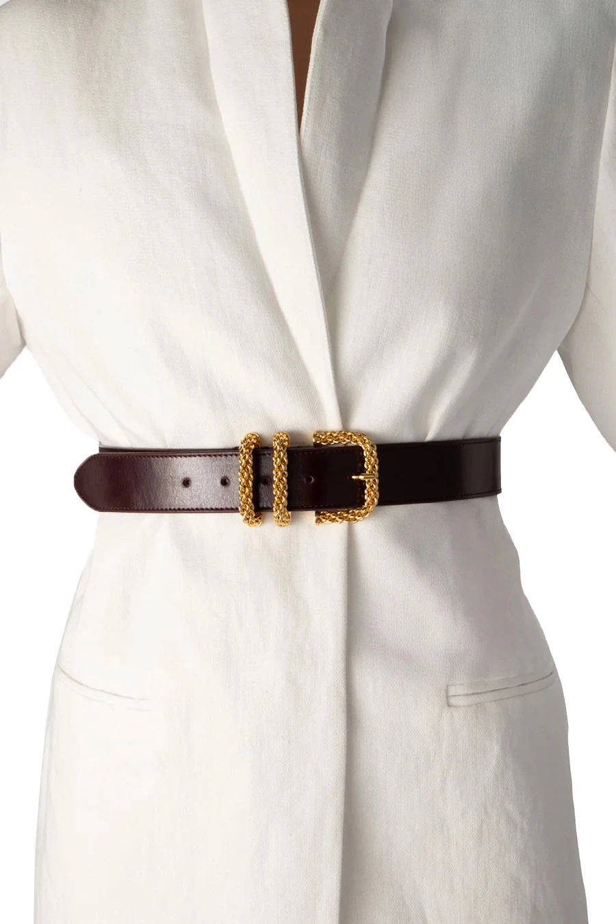 Mid-Width Calf Leather Belt With Signature Metal Chain Hardware Gallery