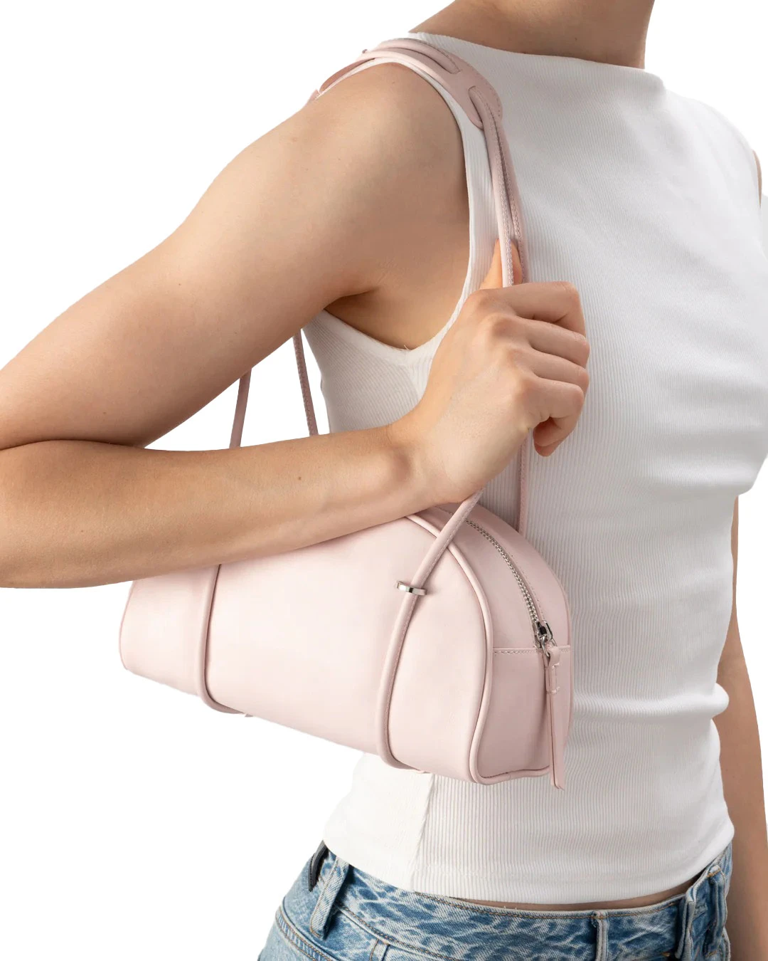 Nappa Leather Semi-Oval Shoulder Bag With Tubular Straps  Gallery