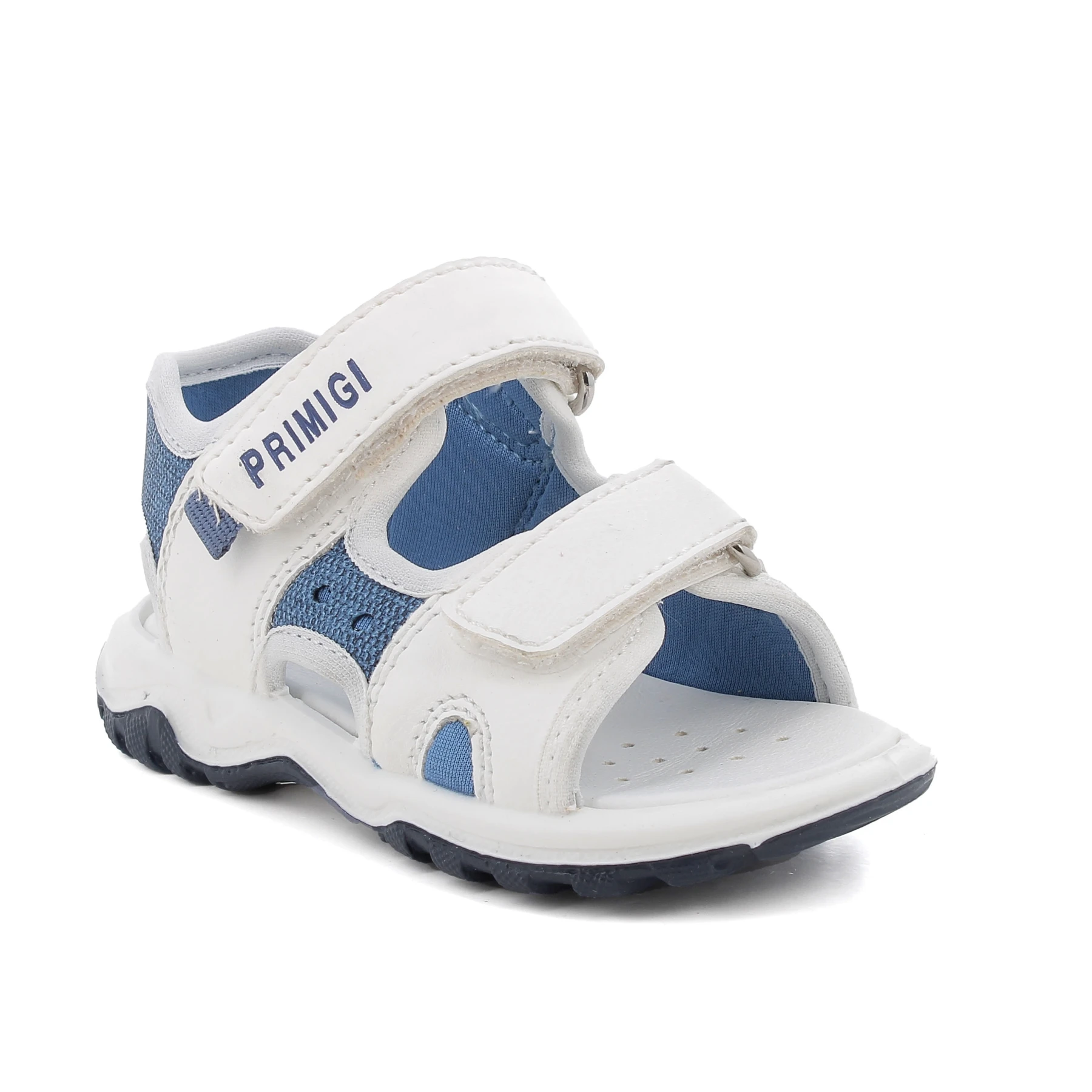Baby Boy White and Blue Sport Sandals with Double Hook-and-Loop Straps Gallery