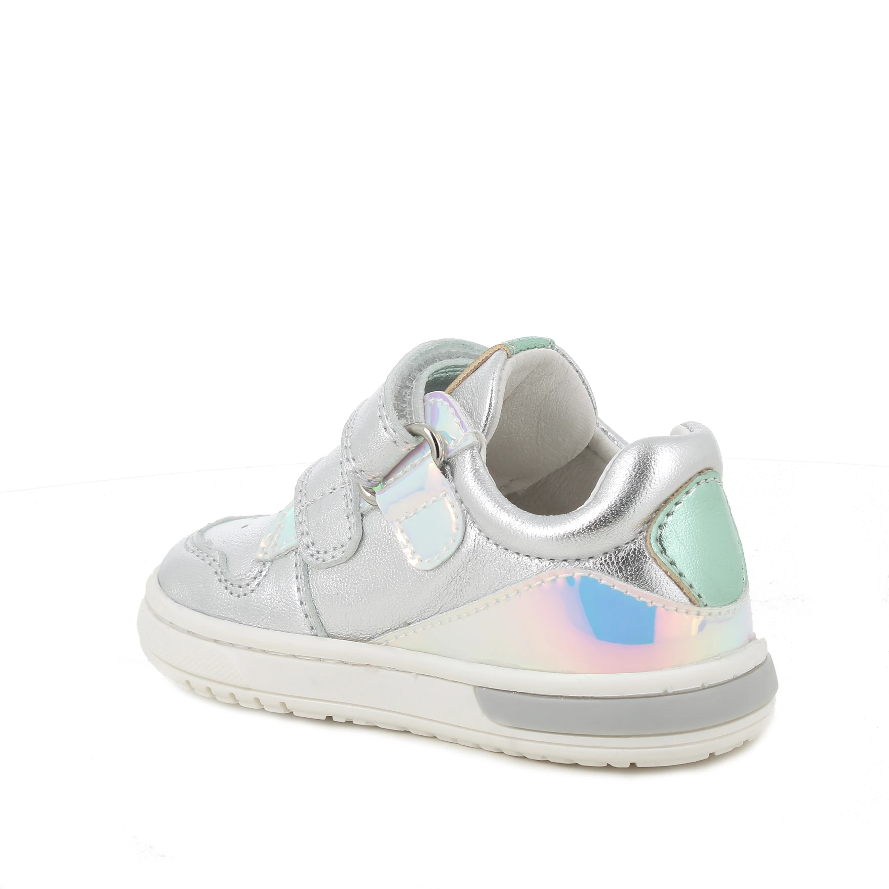 Baby Girl Metallic Silver Sneakers with Iridescent Heart Detail Gallery