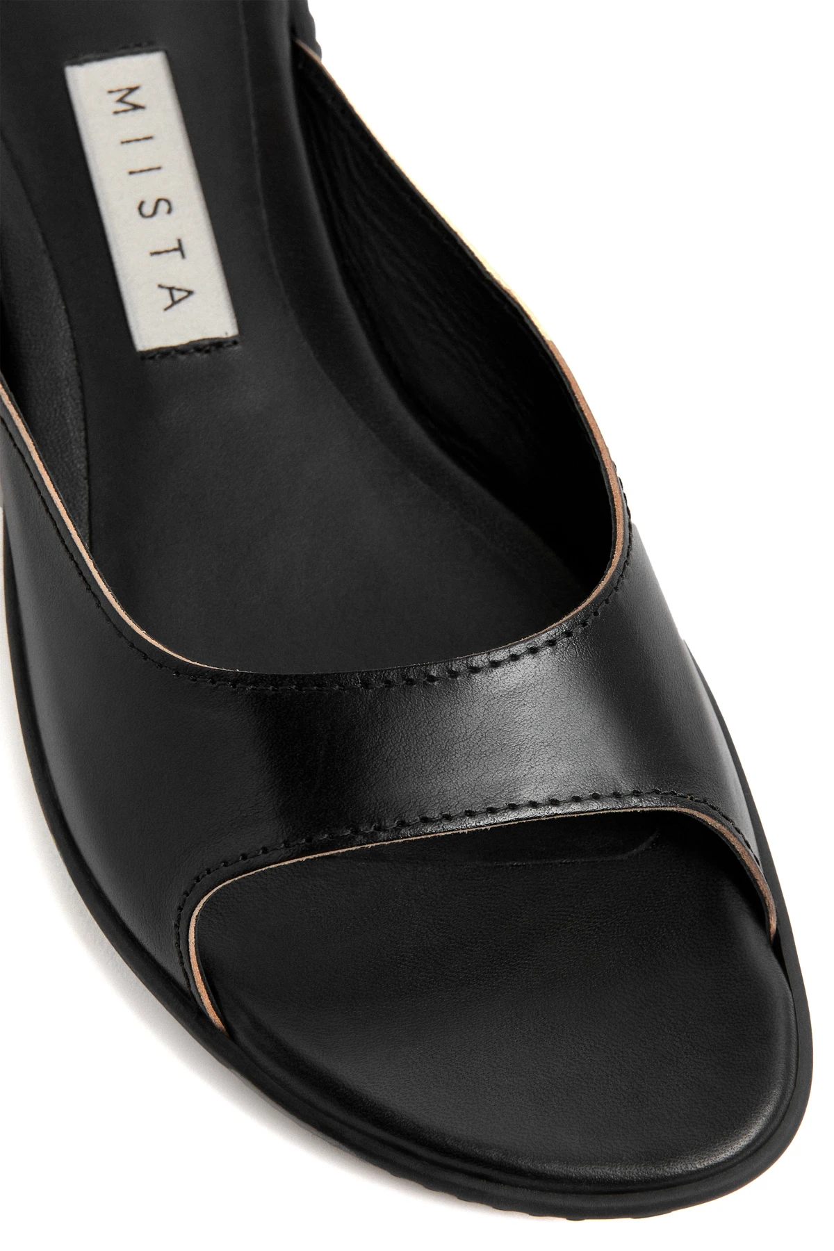 Black Leather Peep-Toe Flat Slide Gallery