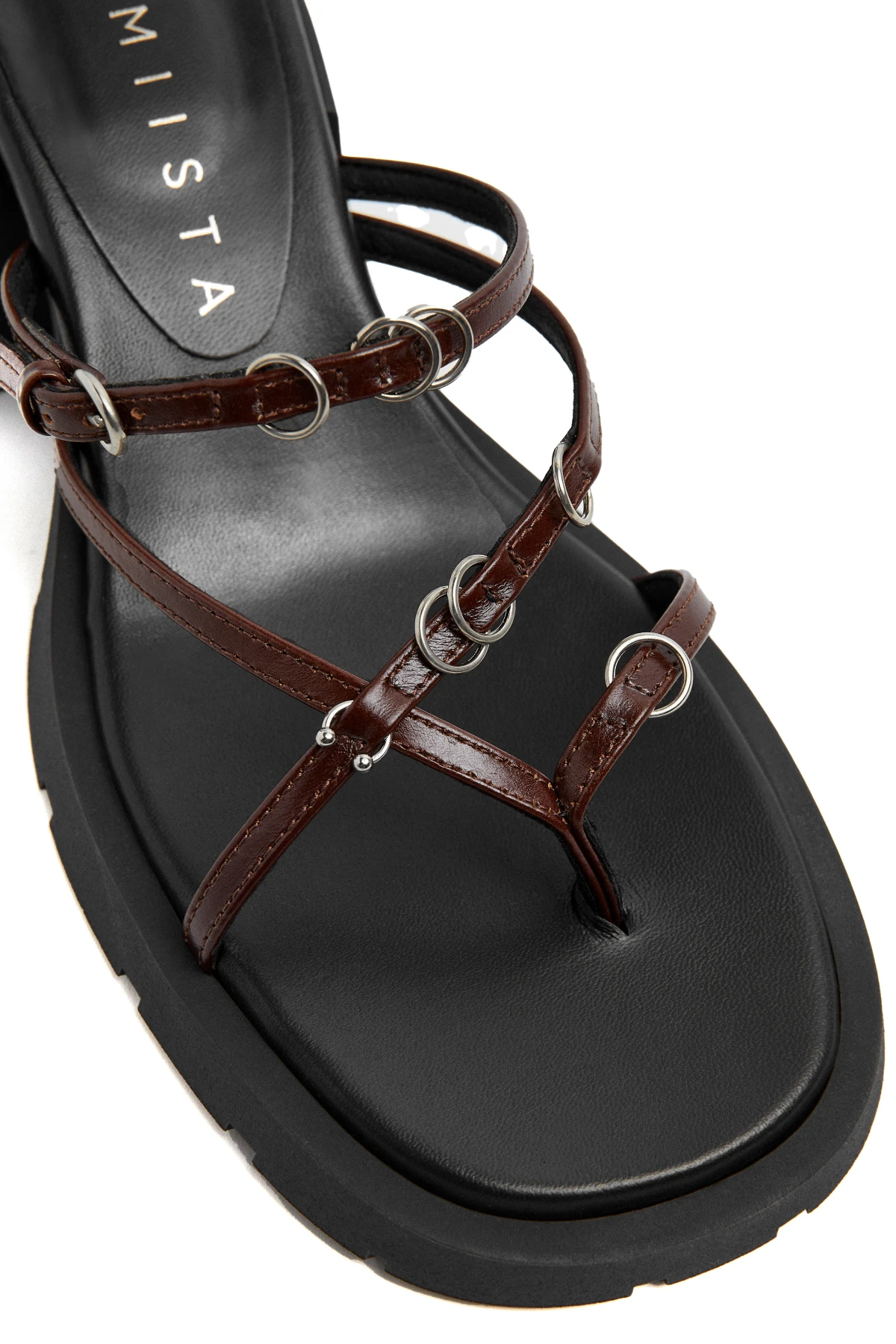 Strappy O-Ring Chunky Heel Leather Mule Gallery