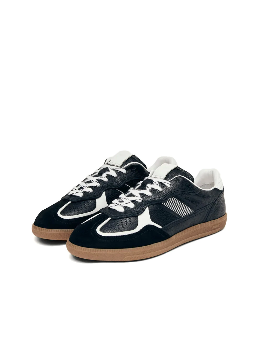 Black and White Leather Retro Sneakers with Gum Sole Gallery