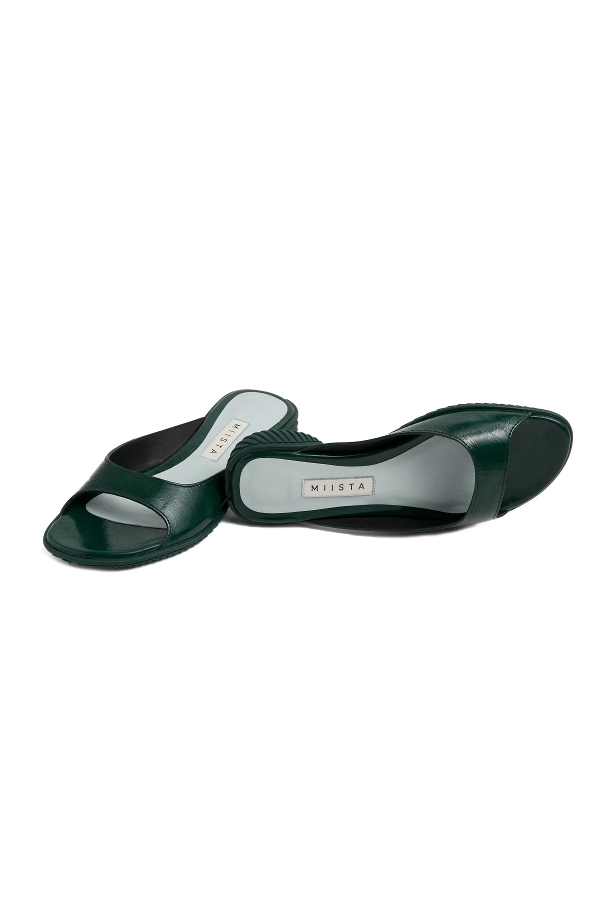 Green Leather Peep-Toe Flat Slide Gallery