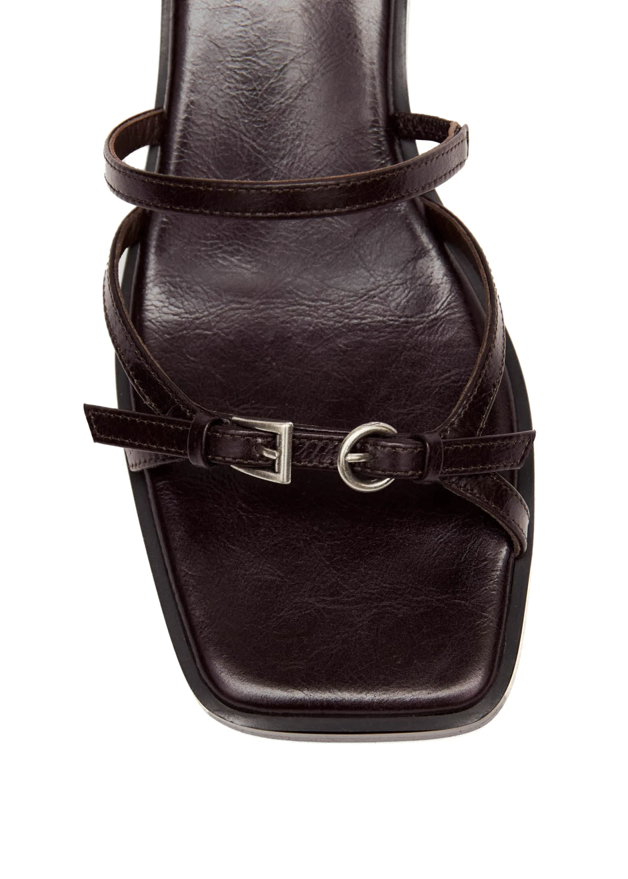 Leather Strappy Kitten Heel Mule with Buckle Detail Gallery