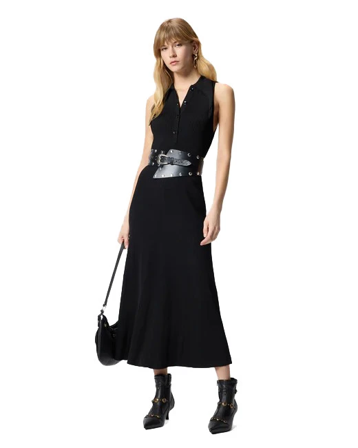 Long Ribbed Dress With Bandana Collar Gallery