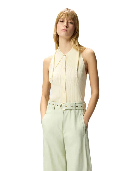 Sleeveless Ribbed Knit Polo Top Gallery