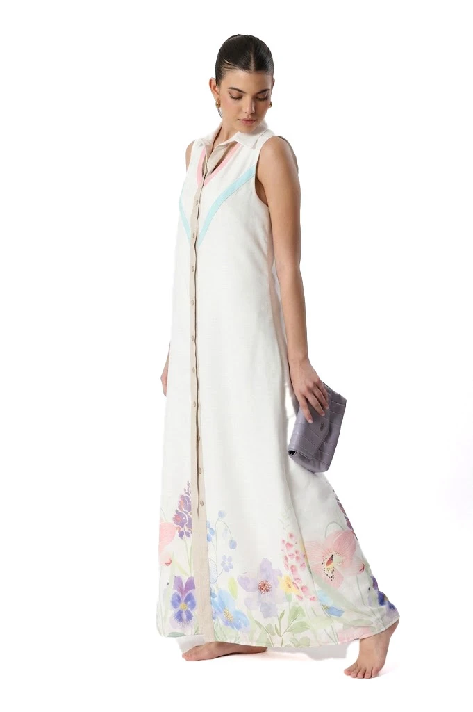 Linen White Dress With Flowers Gallery