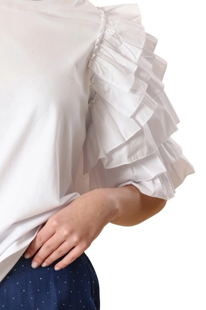 Short Sleeve Cotton Shirt With Ruffle Sleeve Gallery