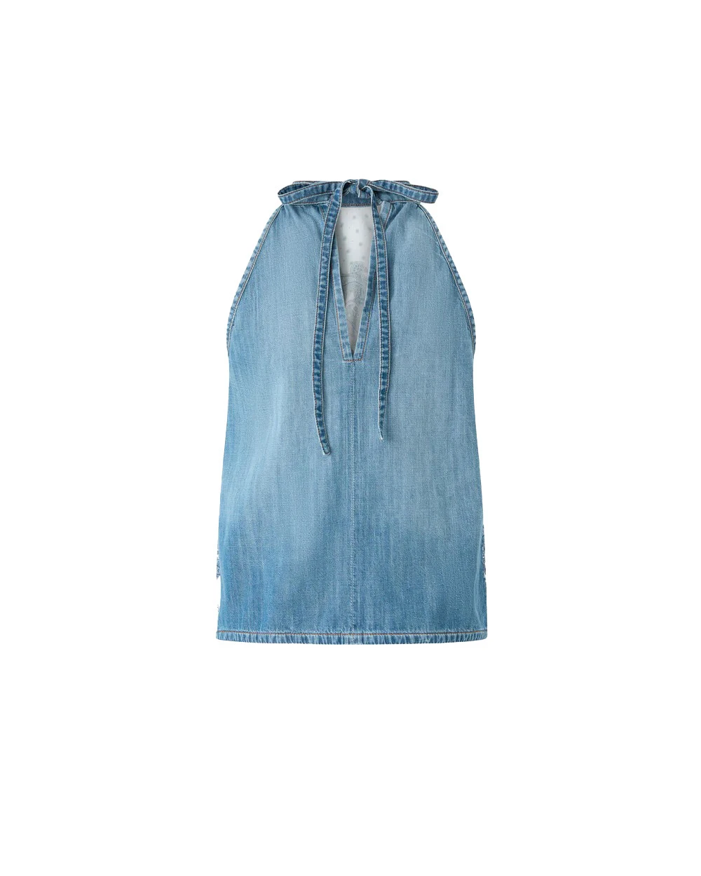 Sleeveless Denim Top With Scarf Print Gallery