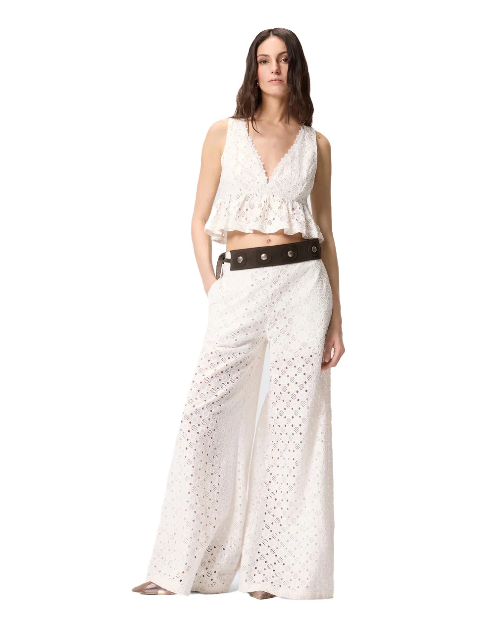 Crop Top With Ruffle And Openwork Pattern Gallery