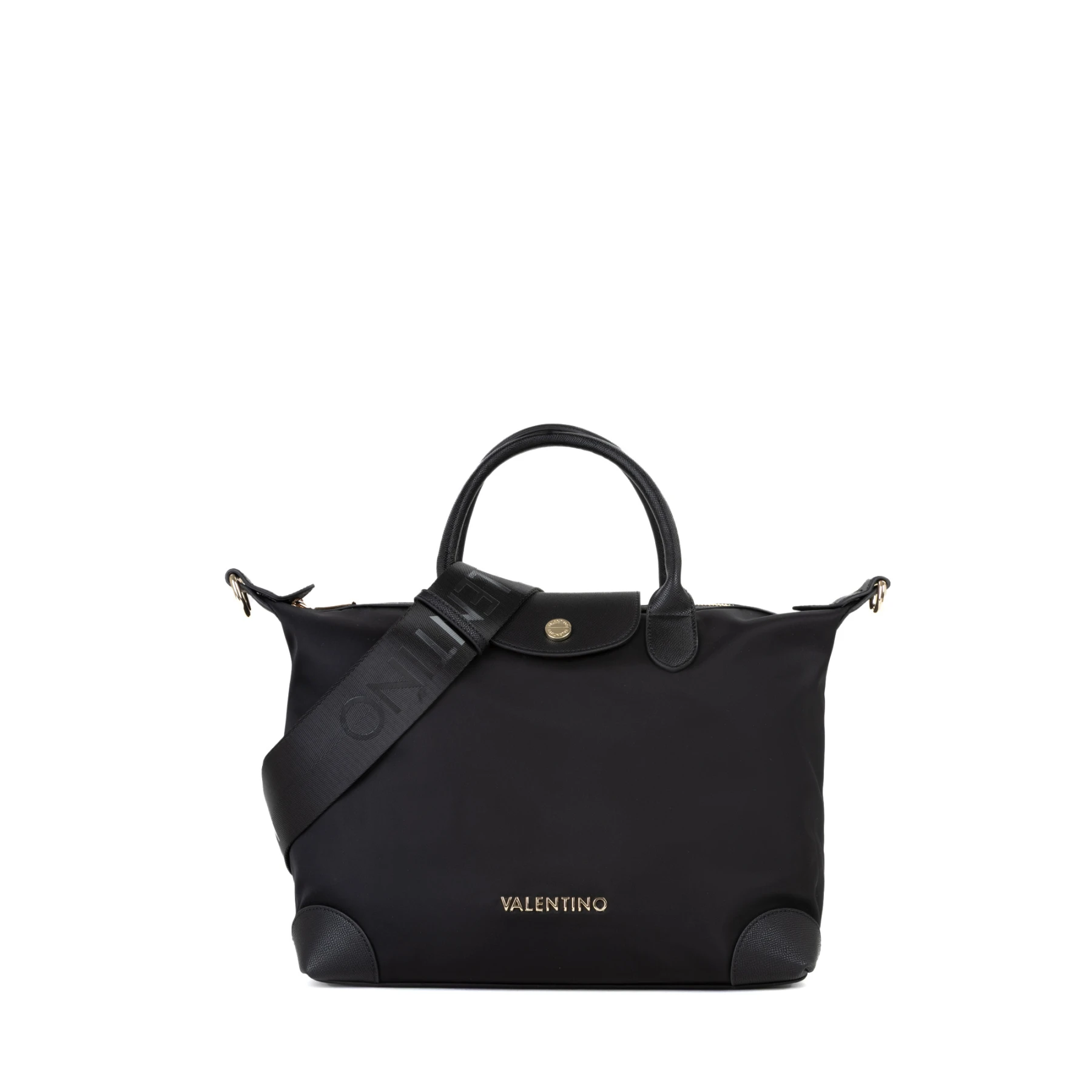 Nylon Handbag with Grained Leather Trim and Logo Canvas Strap Gallery