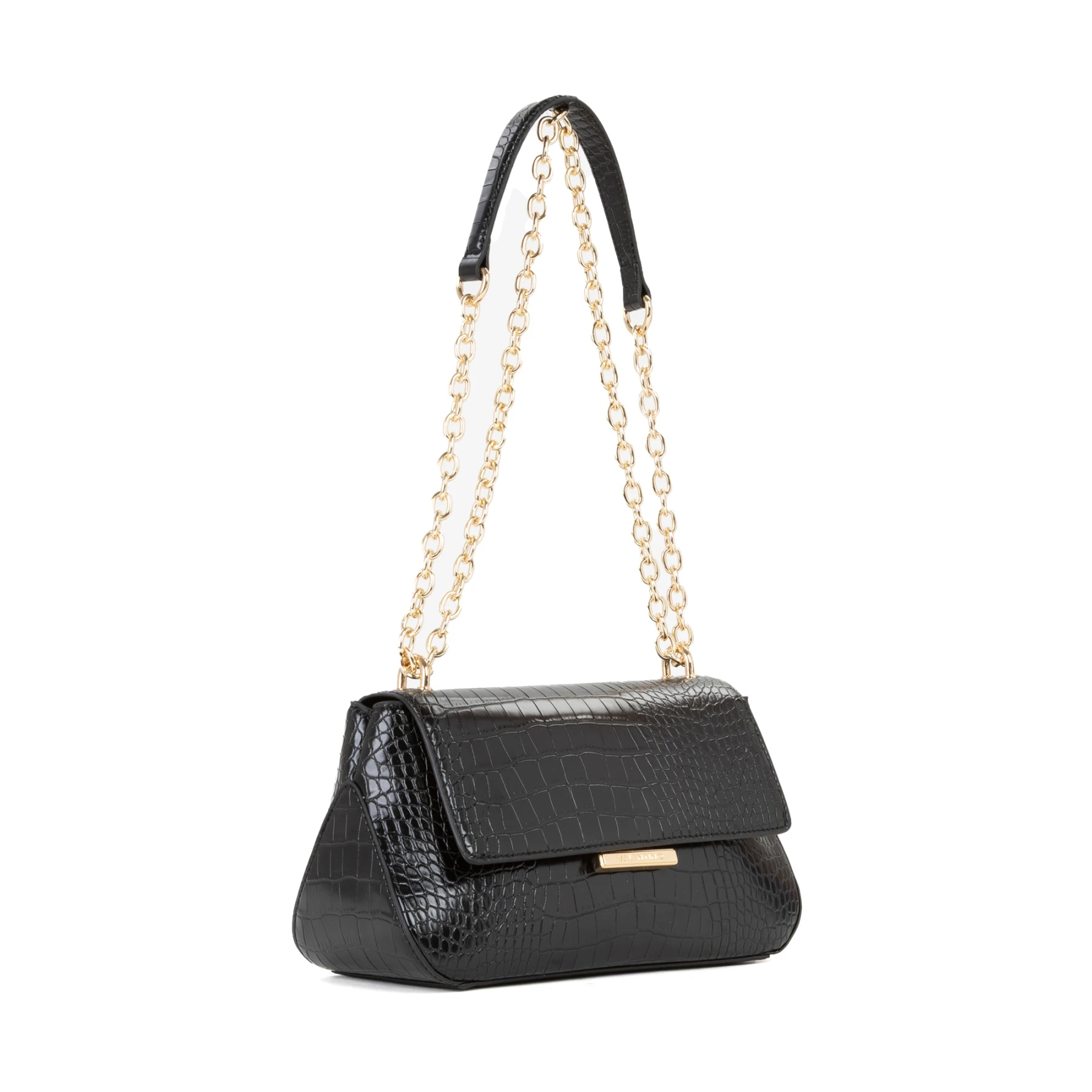 Croc-Embossed Flap Shoulder Bag with Gold-Tone Chain Strap Gallery