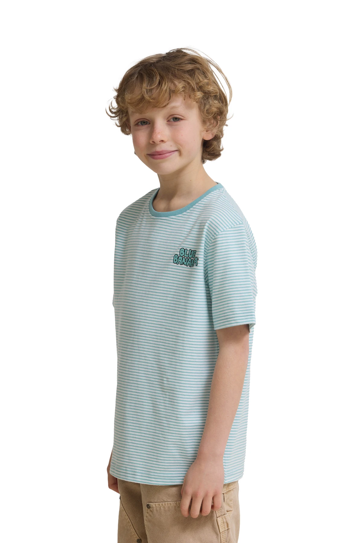 Kids Neutral Striped Crewneck Short Sleeve T-Shirt Gallery