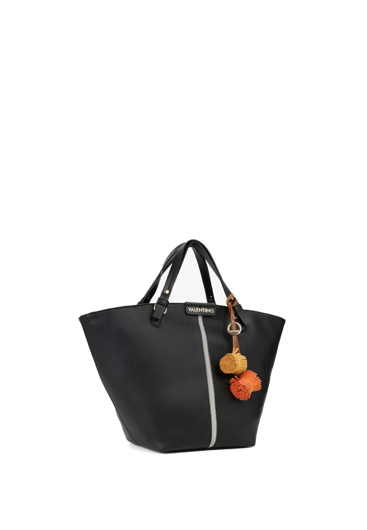 Grained Leather Trapezoid Medium Tote Bag with Logo Webbing Strap and Charms Gallery