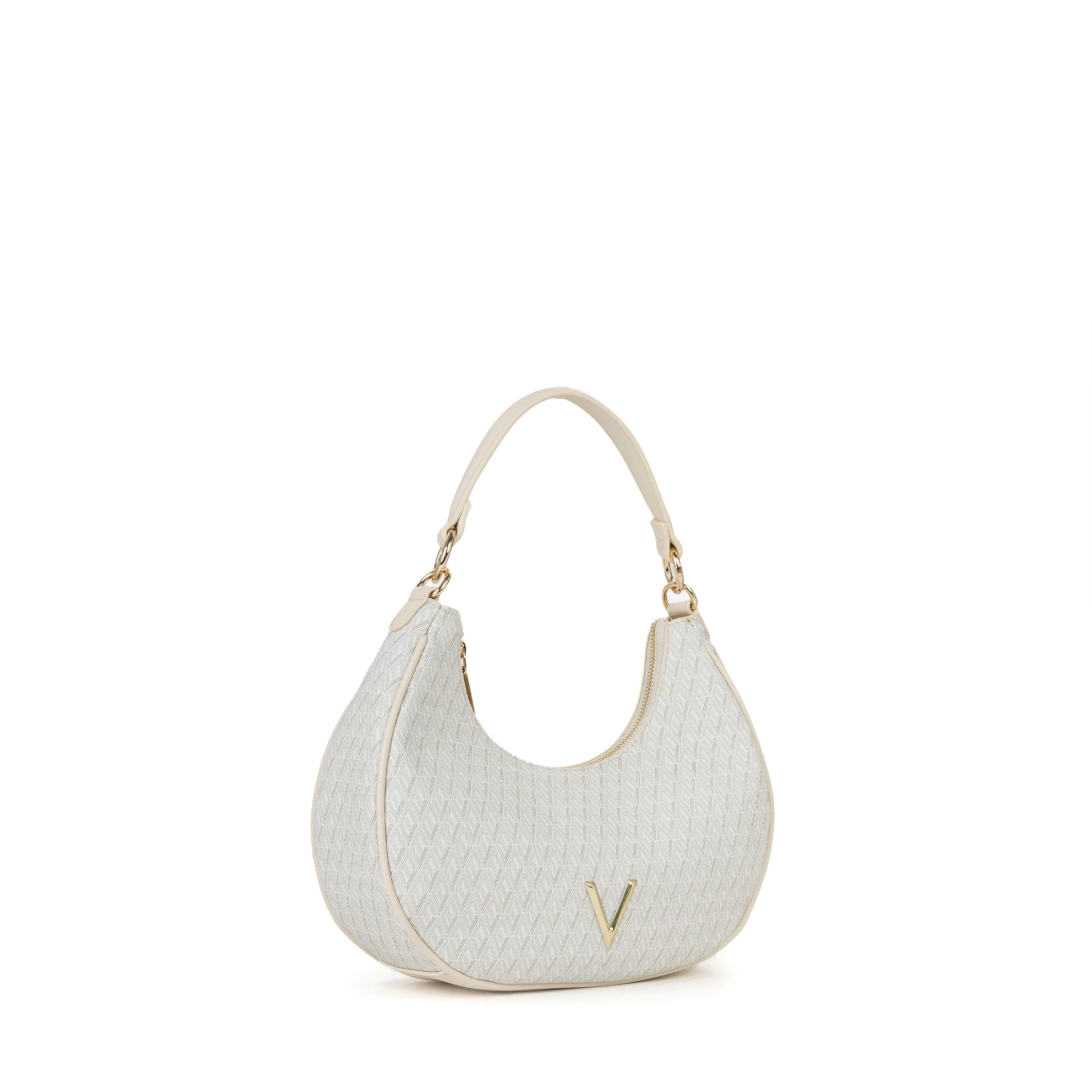 Monogram Geometric Print Crescent Hobo Shoulder Bag with Gold V Logo Gallery