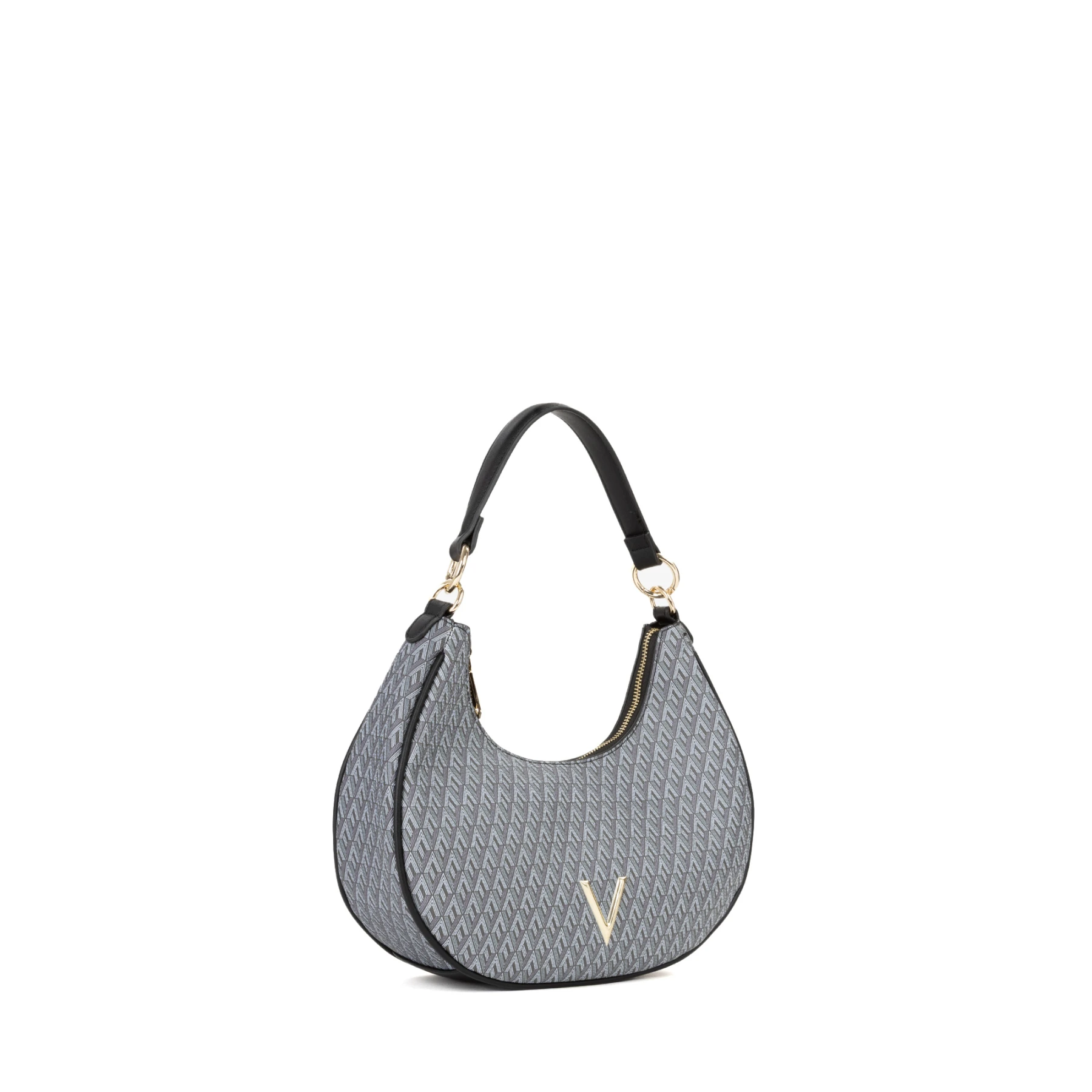 Monogram Geometric Print Crescent Hobo Shoulder Bag with Gold V Logo Gallery