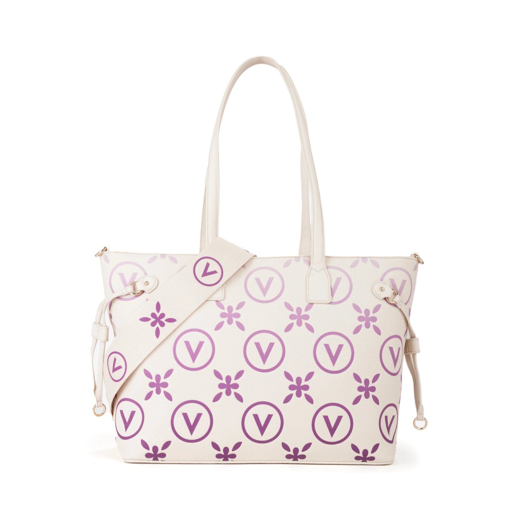 Tote Bag with Purple V-Logo Monogram and Floral Print Gallery