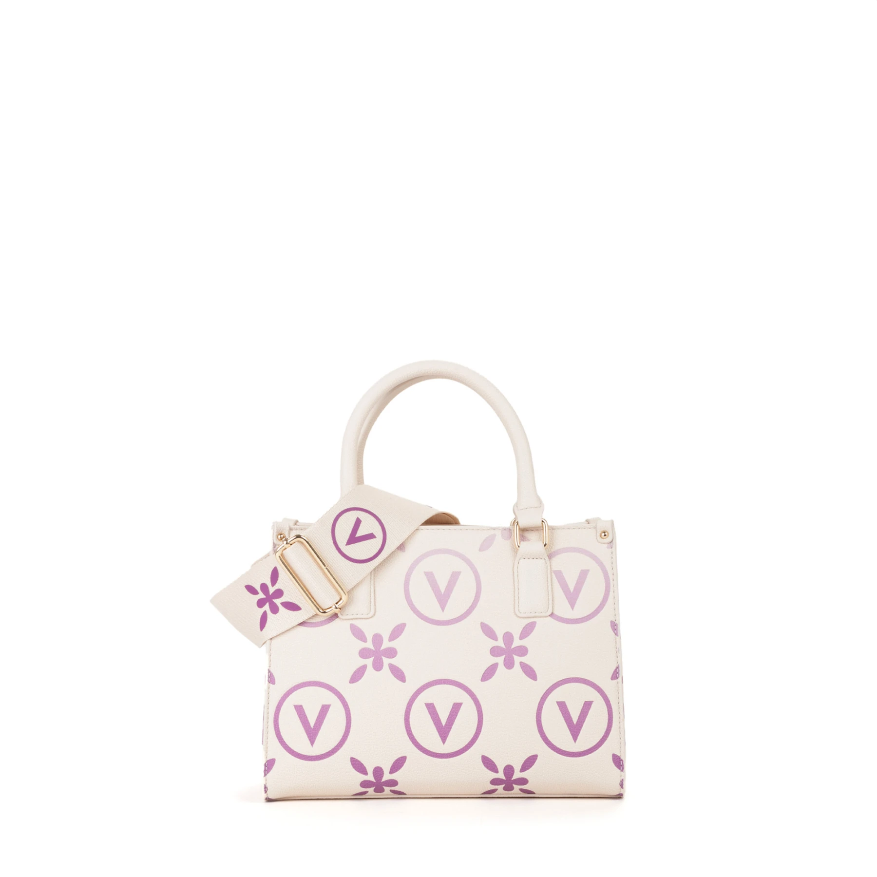 Mini Top Handle Bag with Purple V-Logo and Floral Monogram Print Gallery