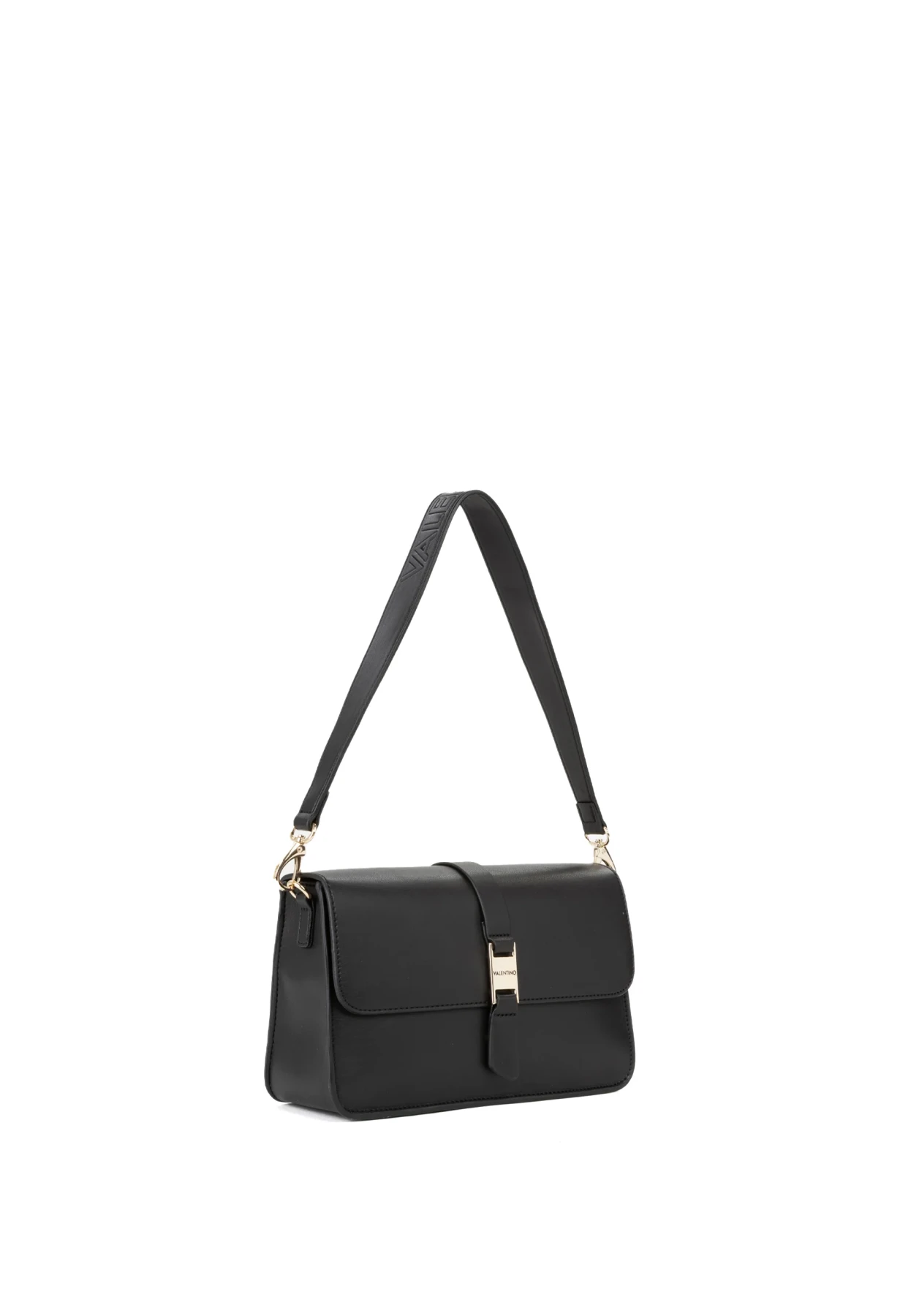 Large Leather Baguette Shoulder Bag with Gold Buckle Clasp Gallery