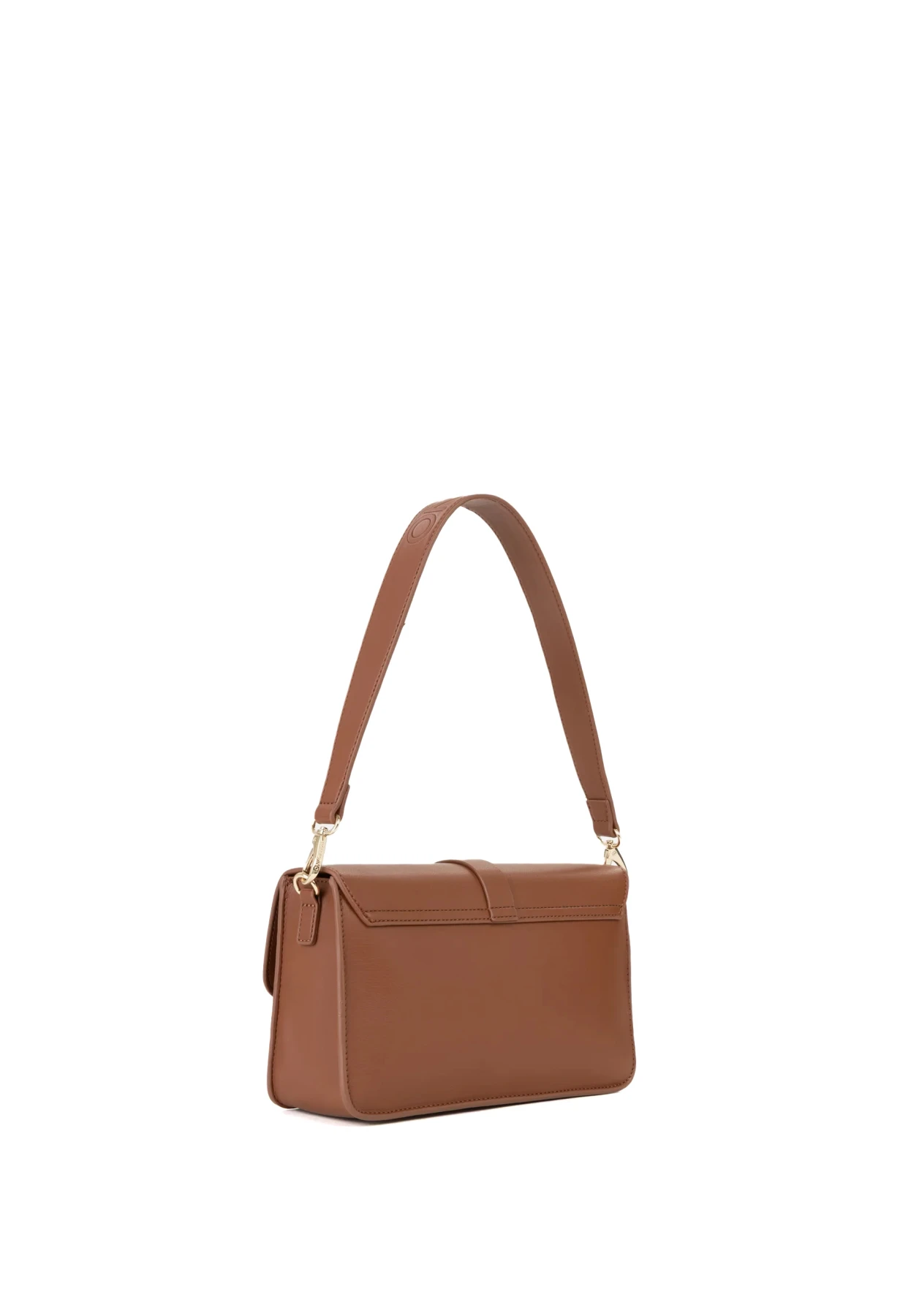 Large Leather Baguette Shoulder Bag with Gold Buckle Clasp Gallery