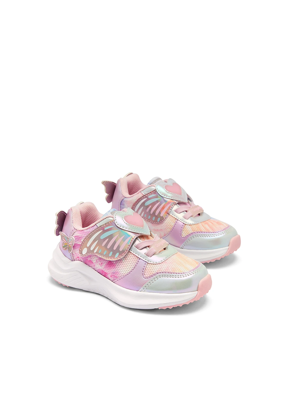 Kids Girls Mesh Iridescent Pink Butterfly Light Sneakers  Gallery