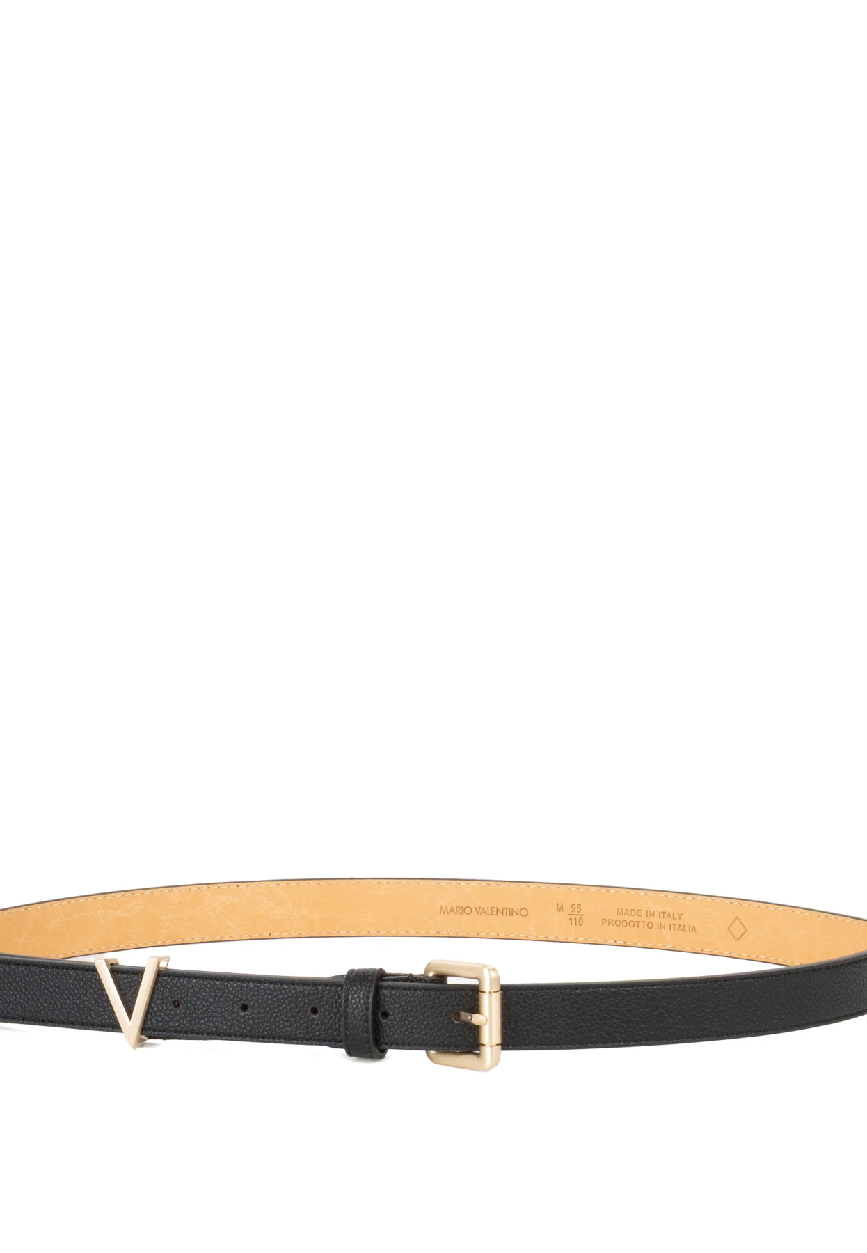 Grained Leather Classic Belt with Gold V-Logo Accent Gallery