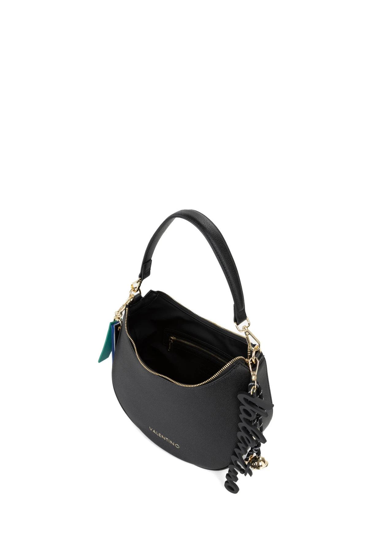 Leather Crescent Shoulder Bag with Charm Details and Gold Hardware Gallery