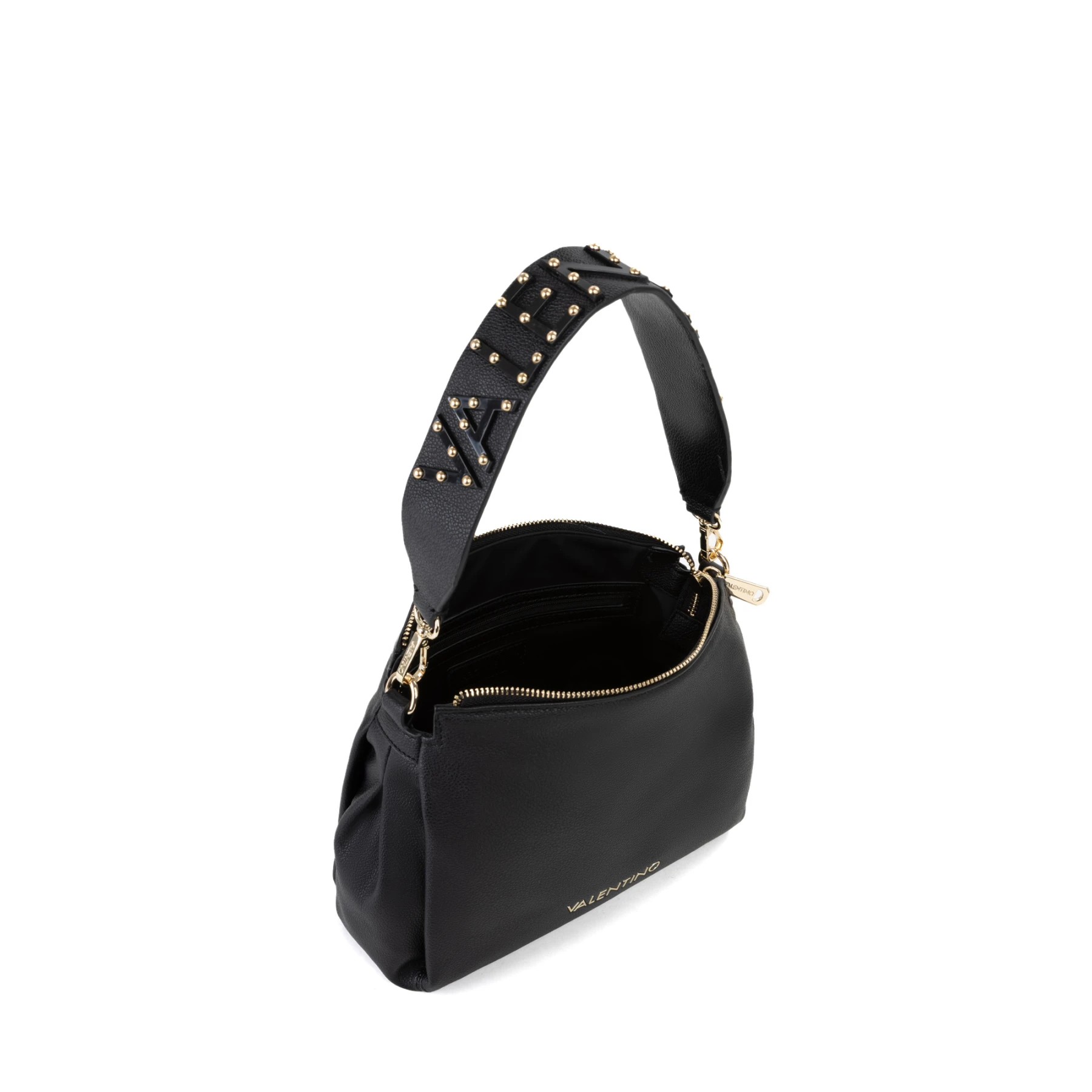 Leather Shoulder Bag with Studded Logo Handle and Webbing Crossbody Strap and Gold Hardware Gallery