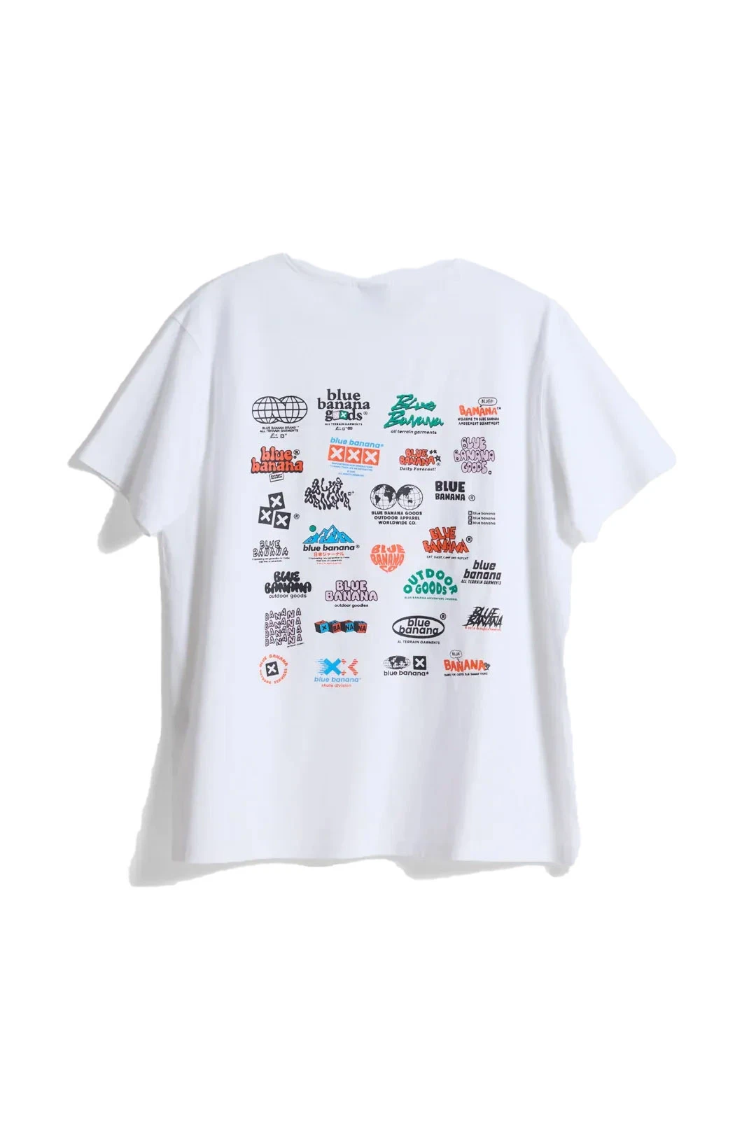White Short Sleeve T-Shirt with Multi-Logo Sticker Graphic Back Print Gallery