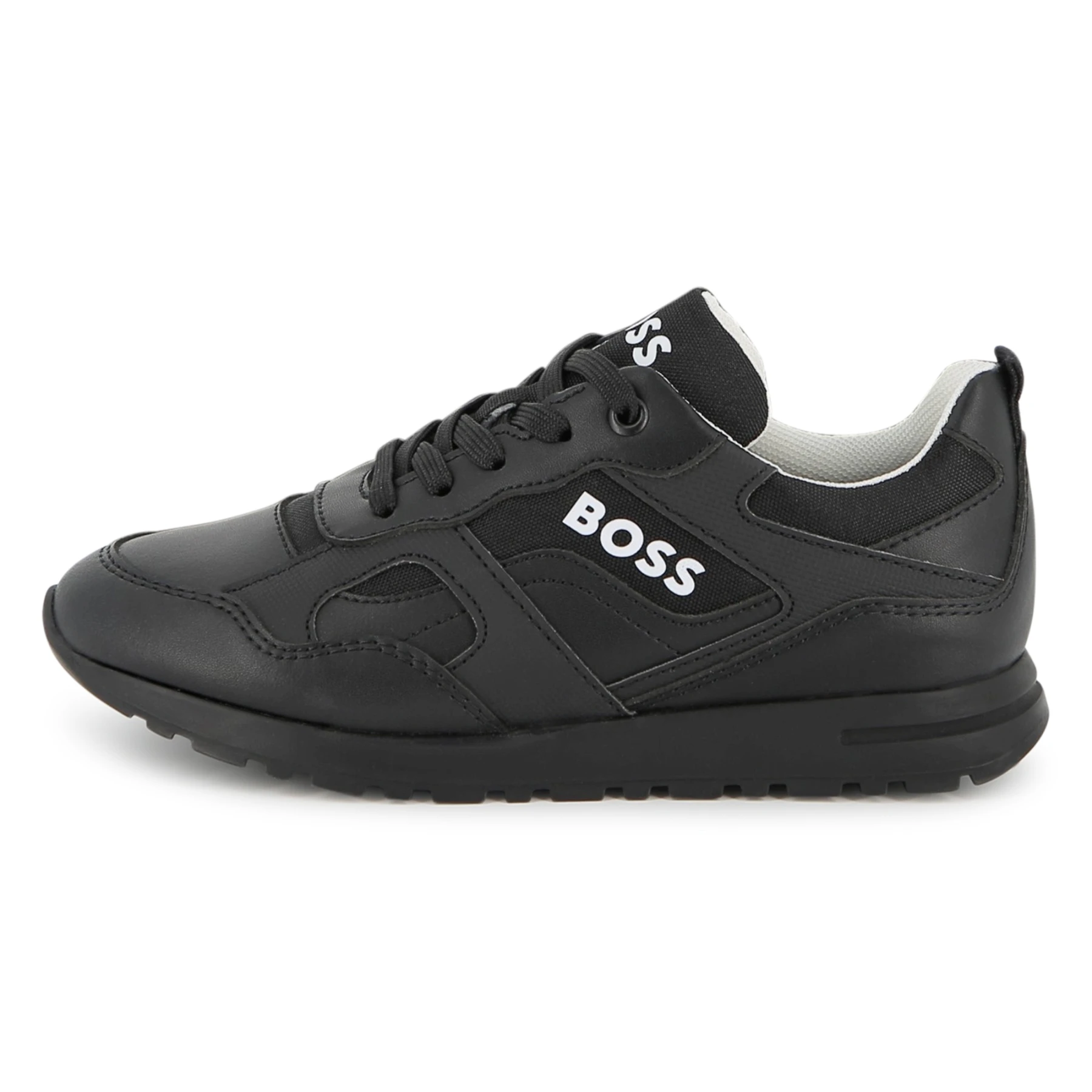Kids Boys All-Black Mixed-Media Sporty Sneakers Gallery