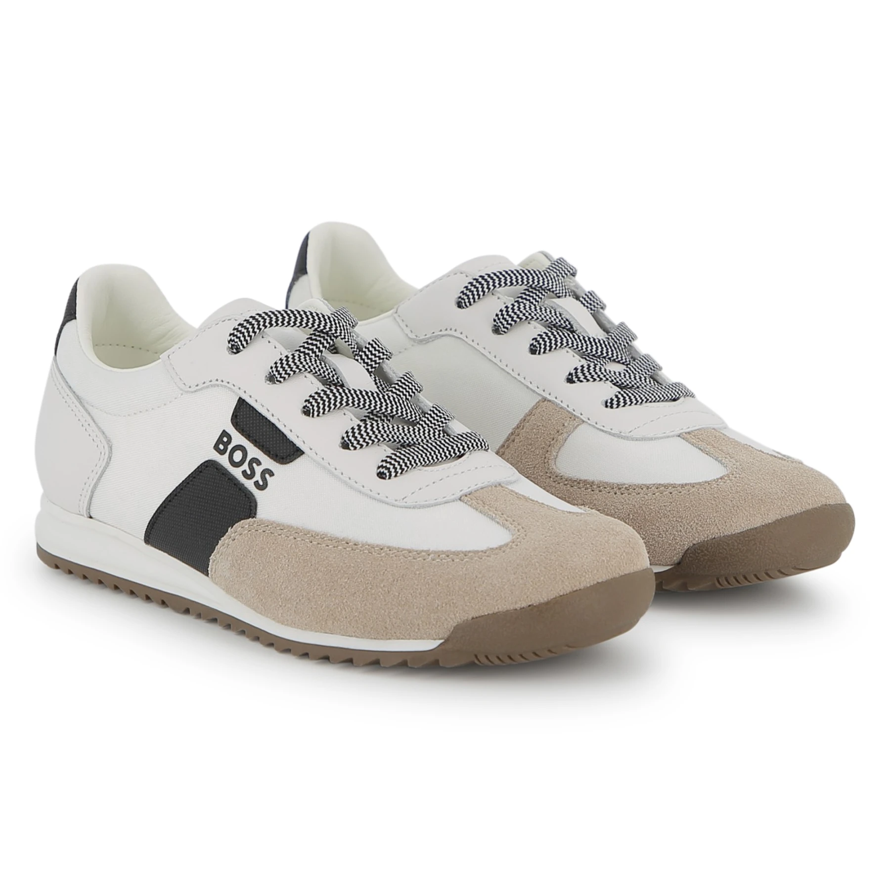 Kids Boys Retro-Inspired Leather & Suede Panel Lace Up  Sneakers Gallery