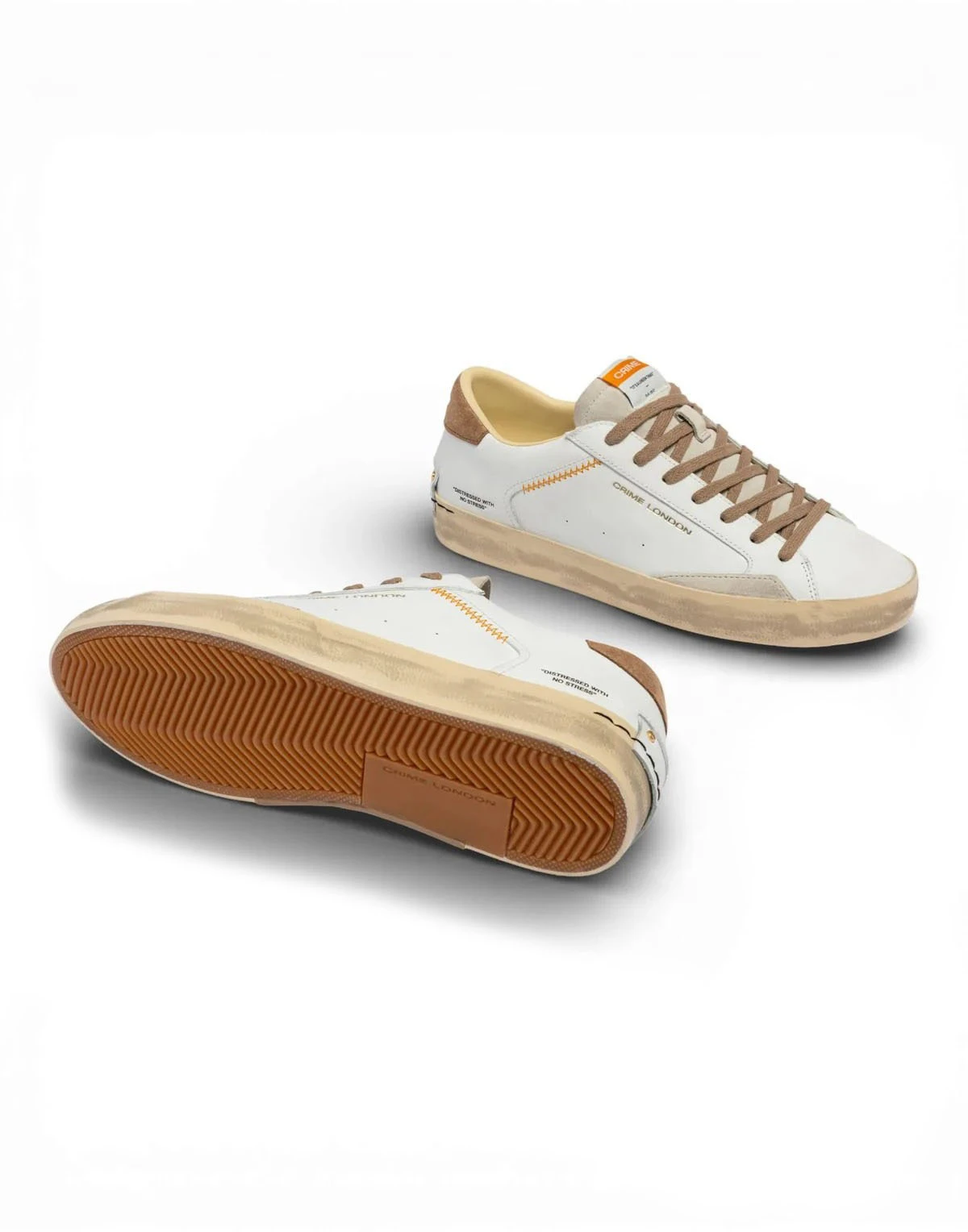 Distressed Saddle Brown & Beige Leather Sneakers Gallery