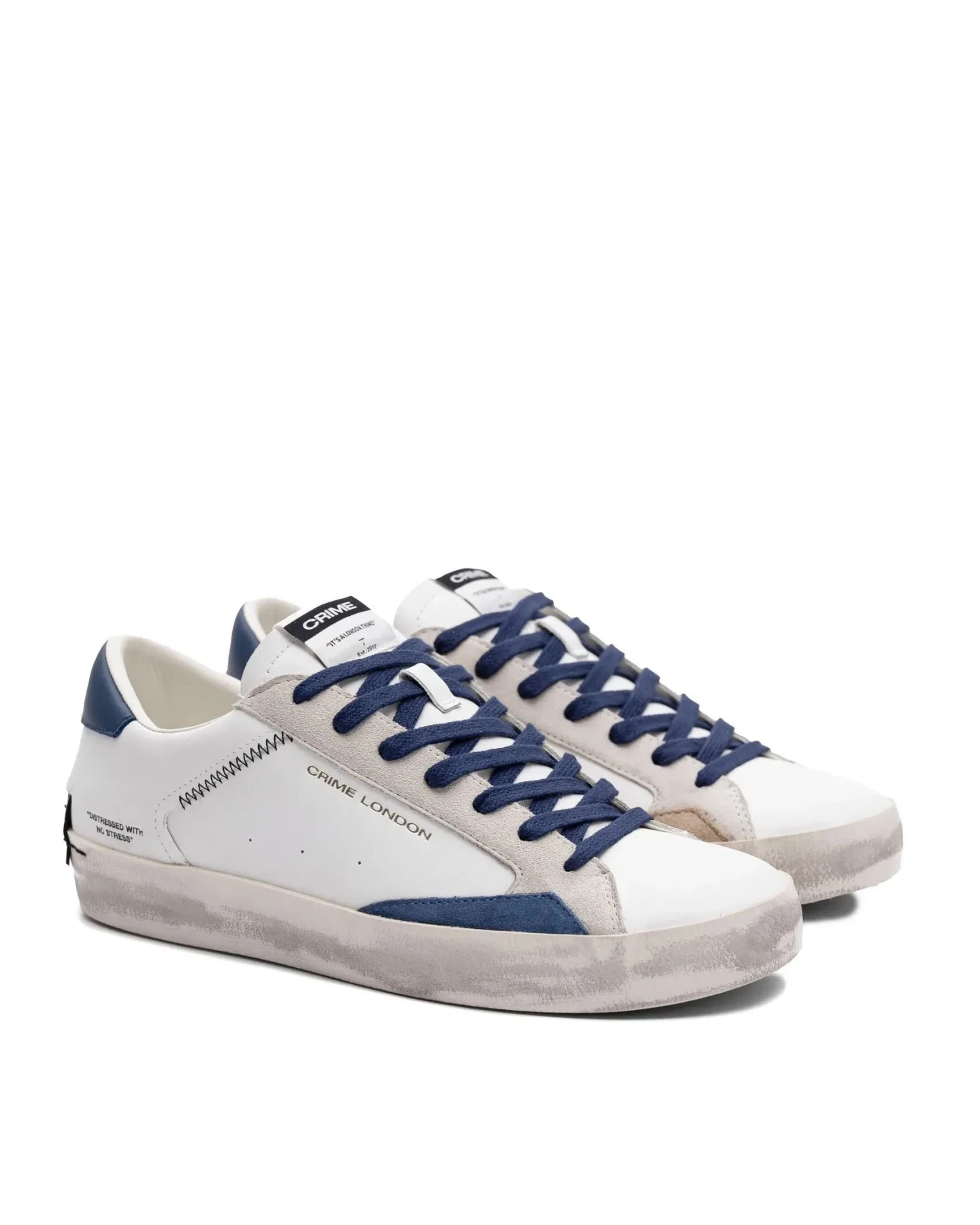 Distressed White & Blue Leather Sneakers Gallery
