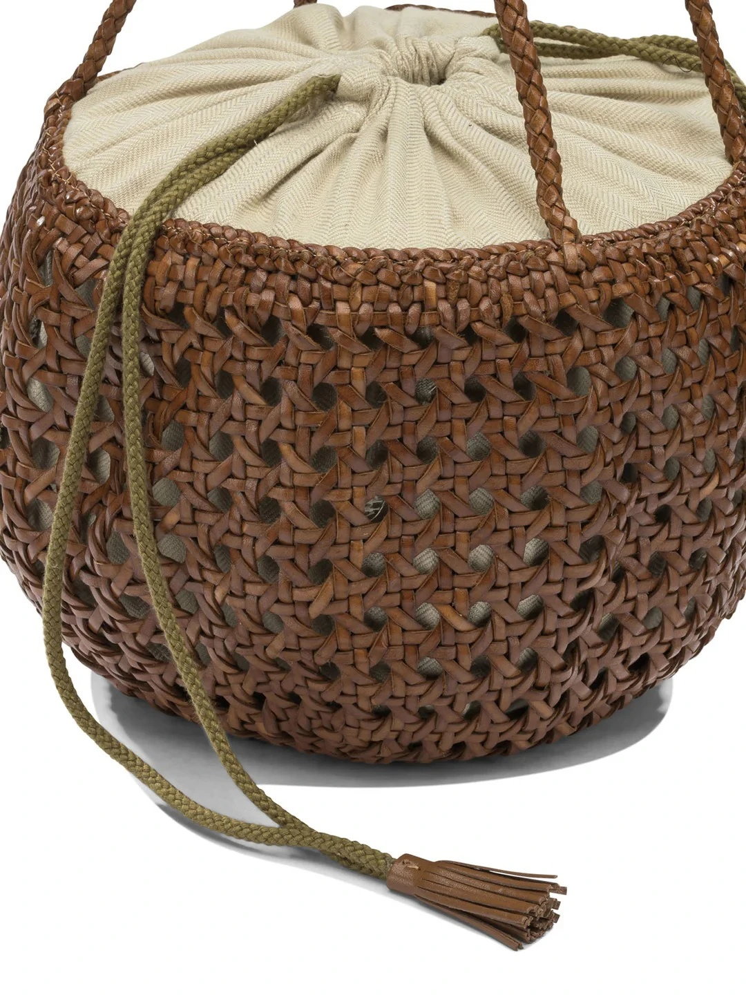 Woven Leather Bucket Bag with Canvas Inset Gallery
