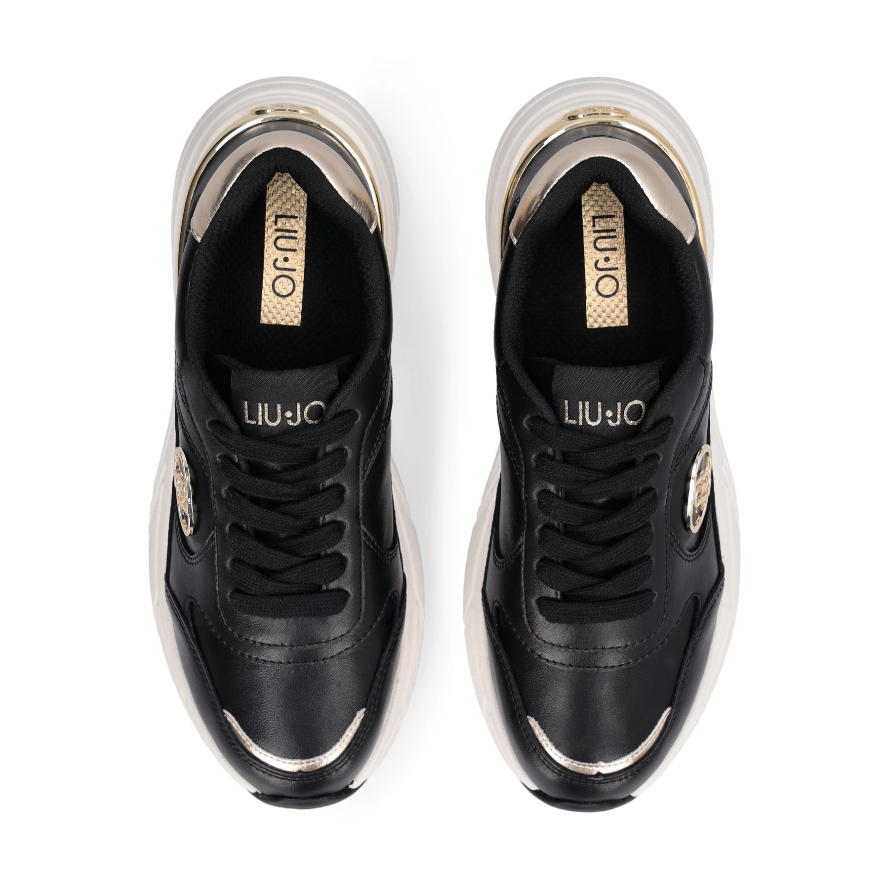 Leather Sneakers with Gold Heel Tab and Metallic Logo Detail Gallery