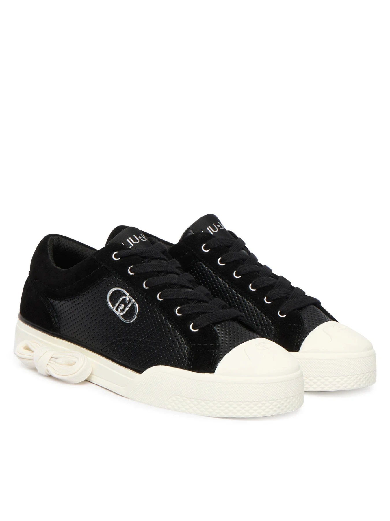 Perforated Leather Sneakers with Suede Overlays and Silver Logo Gallery
