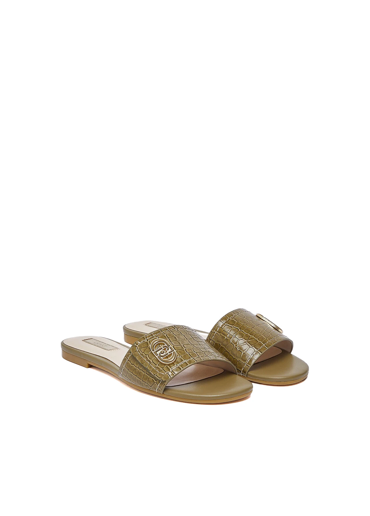 Croc-Embossed Leather Slide with Gold Hardware Gallery
