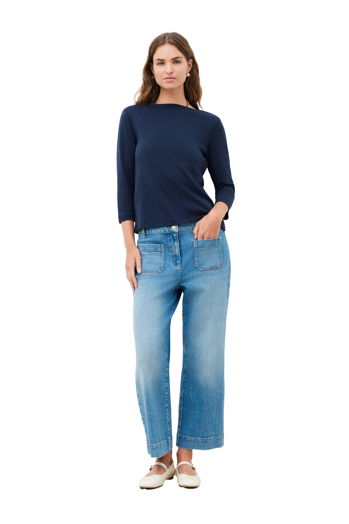 Boatneck Long-Sleeve Top With Side Buttons Gallery