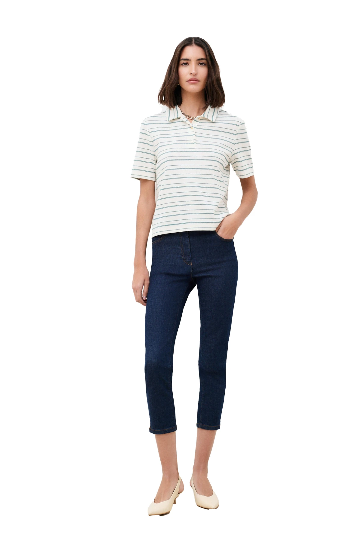 Lady Ribbed Striped Polo Top Gallery