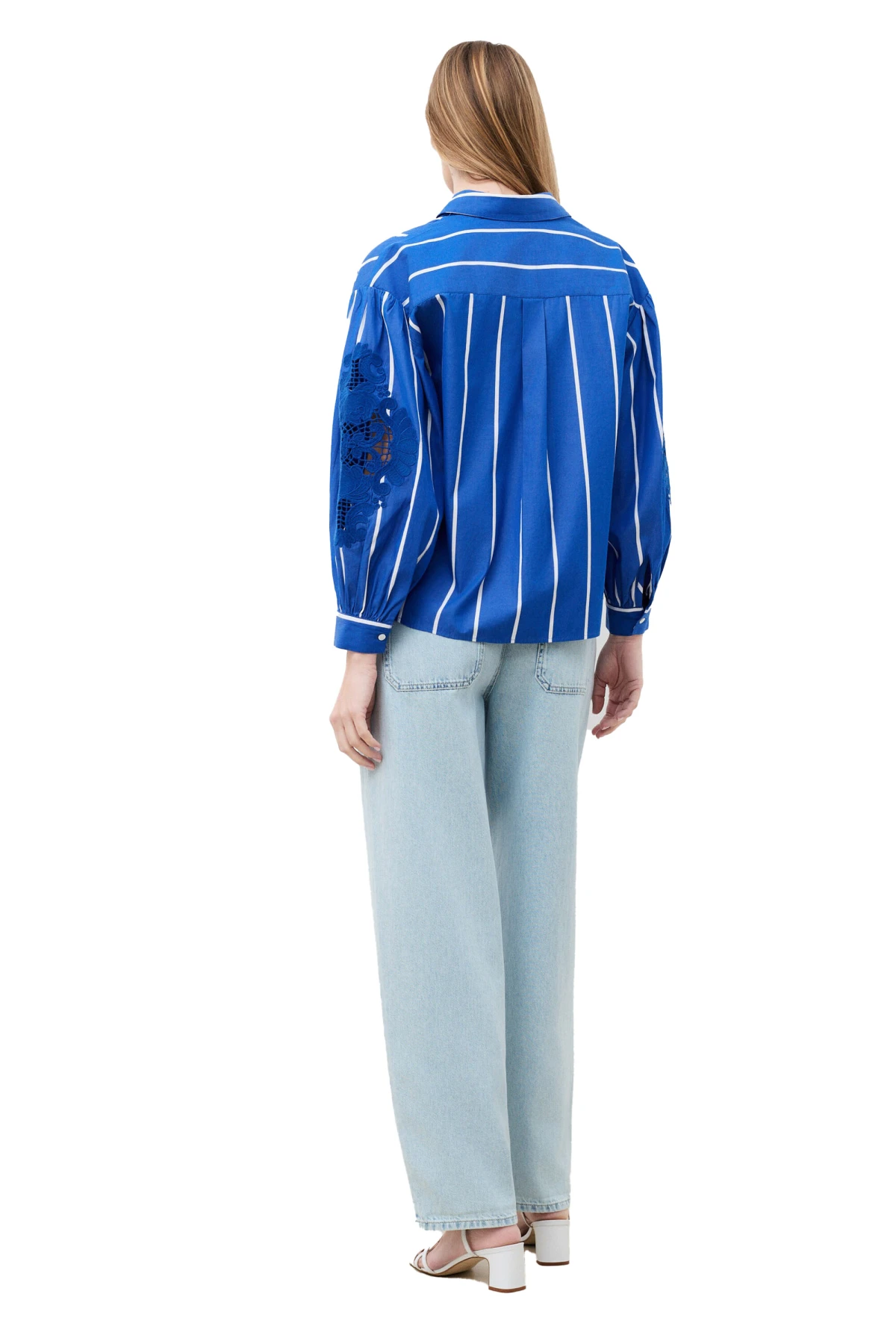 Vertical Stripe Shirt With Cutout Guipure Embroidery Gallery