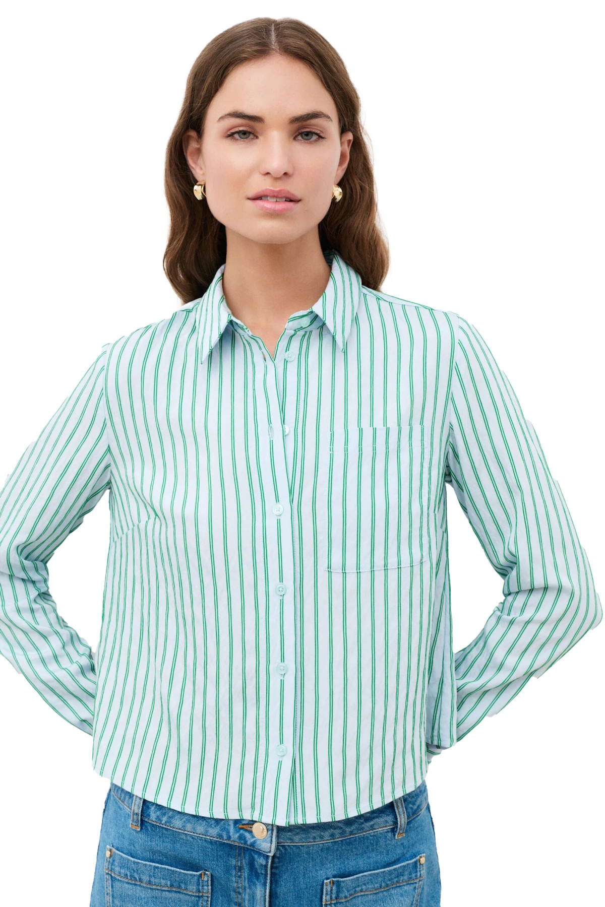 Striped Cotton Blouse With Chest Pocket Gallery