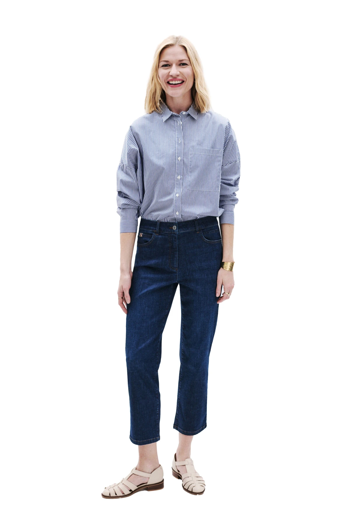 Dark Wash Straight-Leg Cropped Jeans Gallery