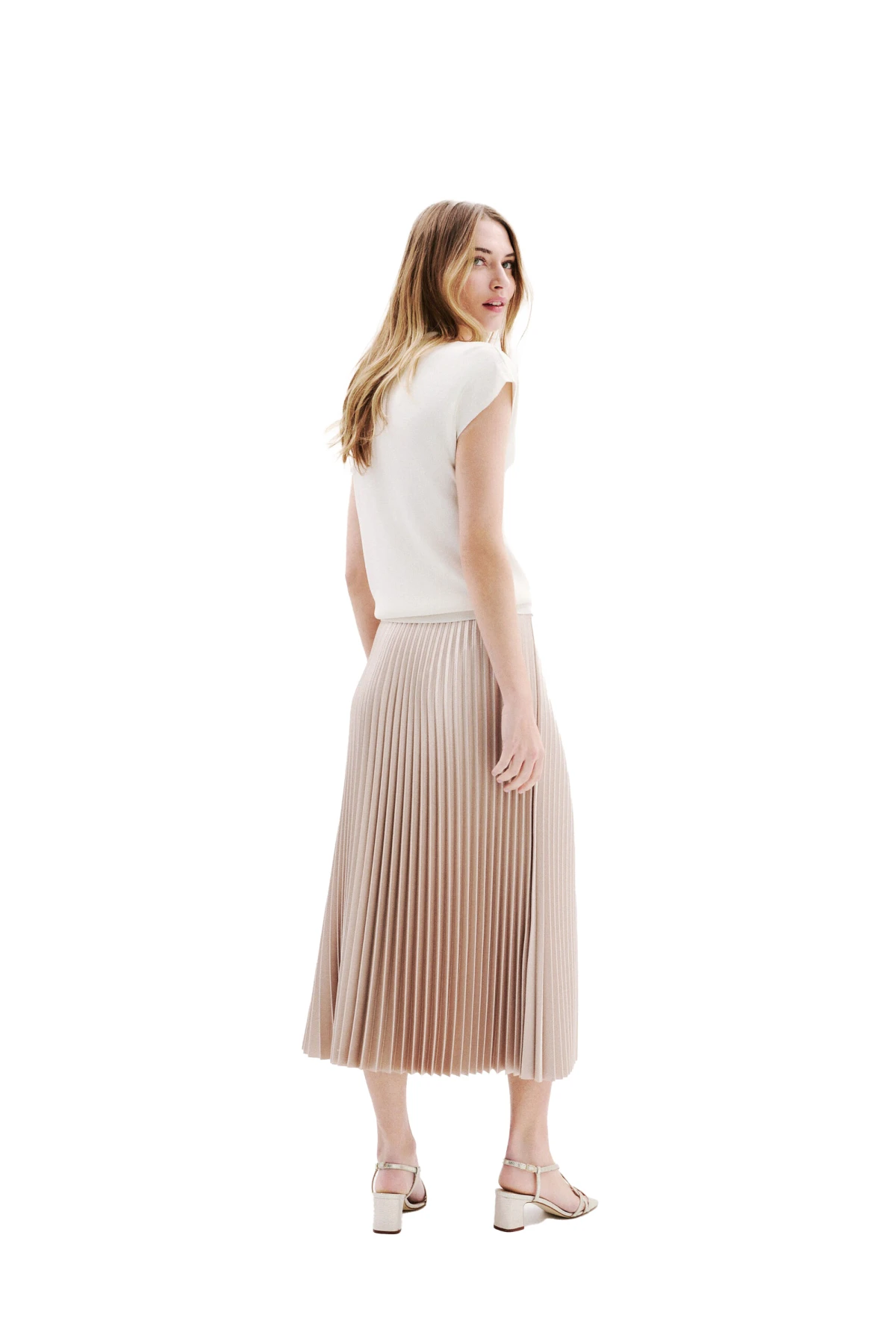 High-Waist Metallic Pleated Midi Skirt Gallery